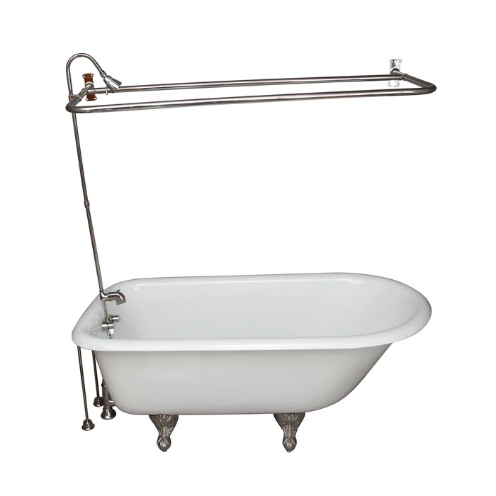 BARCLAY TKCTR67-PN2 BROCTON 68 INCH CAST IRON FREESTANDING CLAWFOOT SOAKER BATHTUB IN WHITE WITH METAL LEVER TUB FILLER AND 1 INCH RECTANGULAR SHOWER UNIT IN POLISHED NICKEL