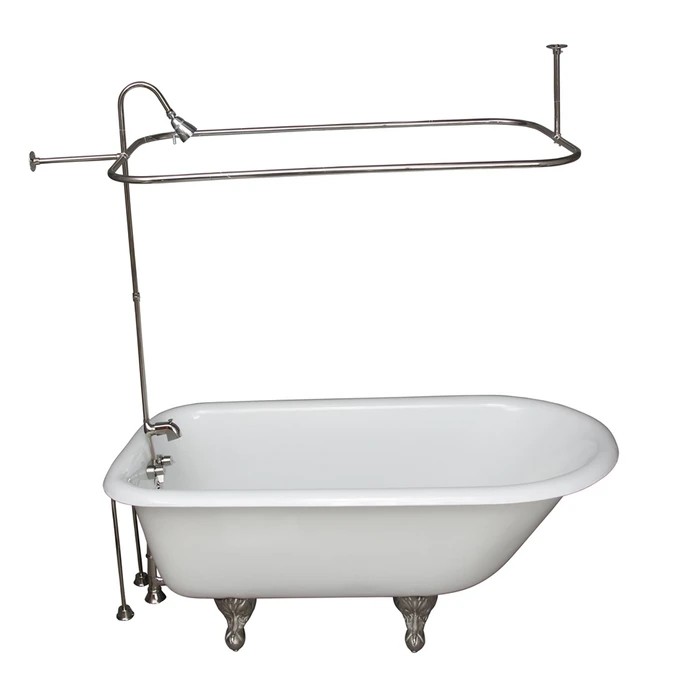BARCLAY TKCTR67-PN4 BROCTON 68 INCH CAST IRON FREESTANDING CLAWFOOT SOAKER BATHTUB IN WHITE WITH METAL LEVER TUB FILLER AND 3/4 INCH RECTANGULAR SHOWER UNIT IN POLISHED NICKEL