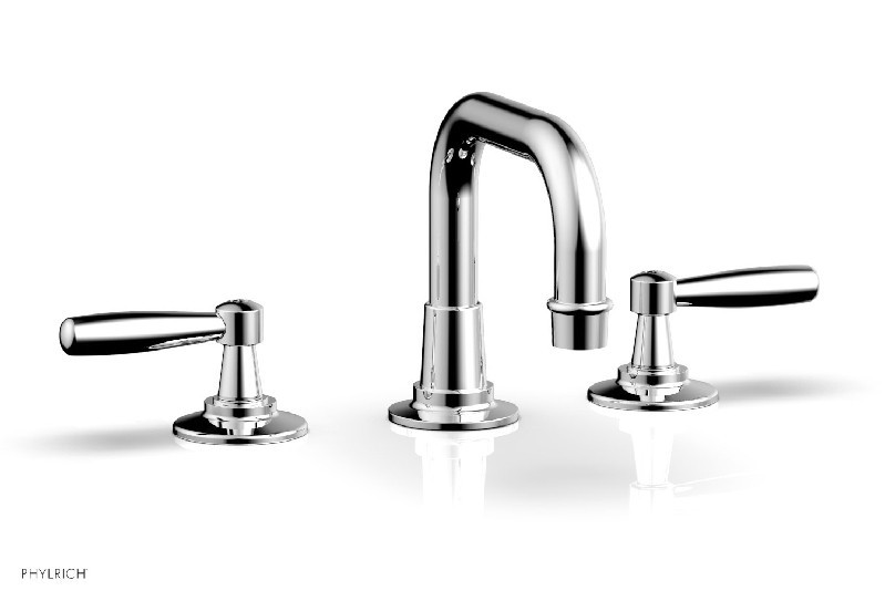 PHYLRICH 220-04 WORKS 6 1/4 INCH THREE HOLES WIDESPREAD DECK BATHROOM FAUCET WITH LEVER HANDLES AND LOW SPOUT