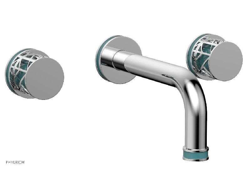 PHYLRICH 222-11-049 JOLIE THREE HOLES WIDESPREAD WALL BATHROOM FAUCET WITH ROUND HANDLES AND TURQUOISE ACCENTS