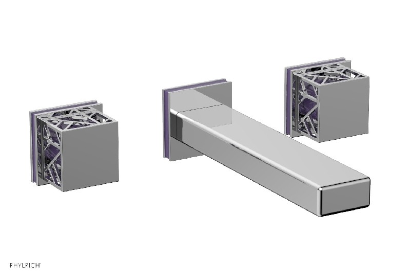 PHYLRICH 222-12-046 JOLIE THREE HOLES WIDESPREAD WALL BATHROOM FAUCET WITH SQUARE HANDLES AND PURPLE ACCENTS