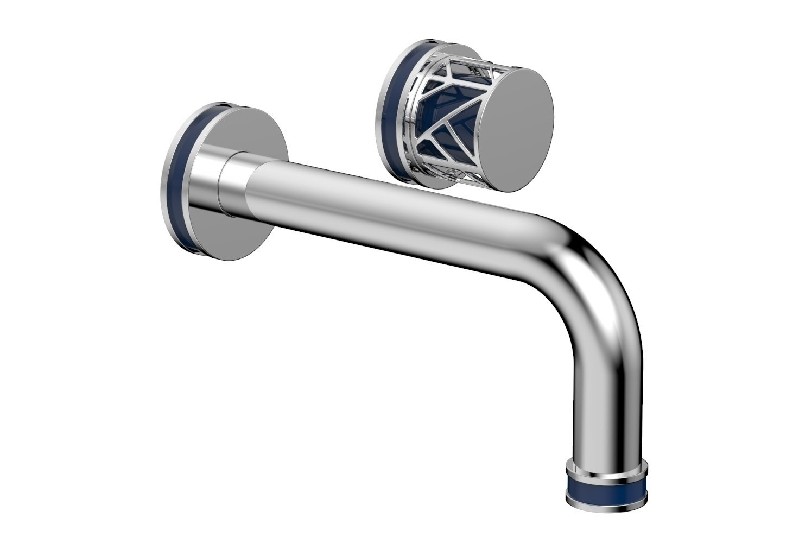 PHYLRICH 222-15-044 JOLIE TWO HOLES WALL MOUNT BATHROOM FAUCET WITH ROUND HANDLE AND NAVY BLUE ACCENTS