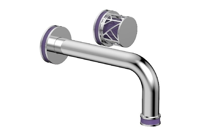 PHYLRICH 222-15-046 JOLIE TWO HOLES WALL MOUNT BATHROOM FAUCET WITH ROUND HANDLE AND PURPLE ACCENTS