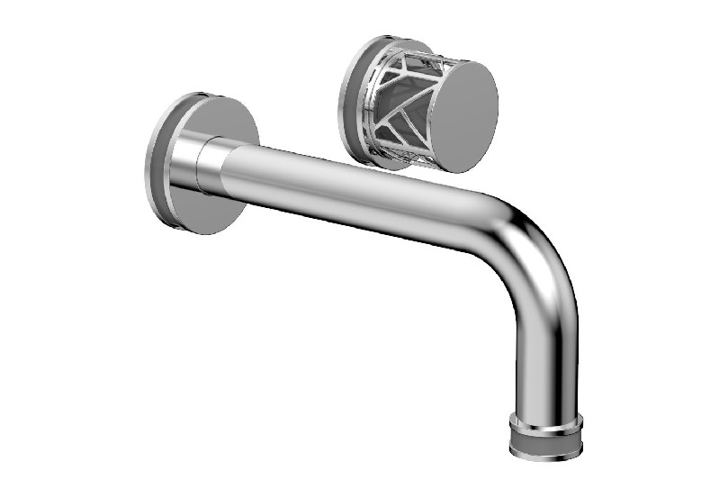 PHYLRICH 222-15-048 JOLIE TWO HOLES WALL MOUNT BATHROOM FAUCET WITH ROUND HANDLE AND GREY ACCENTS
