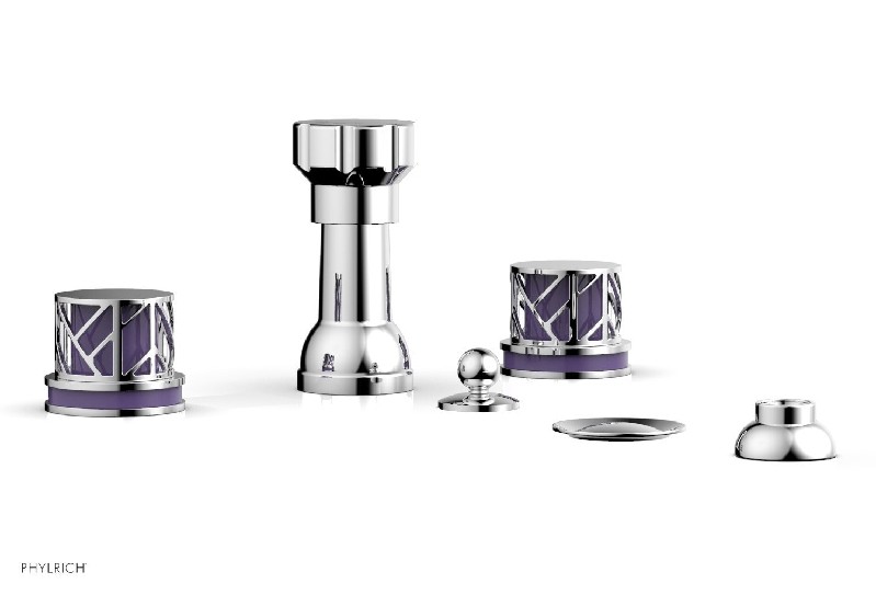 PHYLRICH 222-60-046 JOLIE FOUR HOLES DECK MOUNT BIDET FAUCET WITH ROUND HANDLES AND PURPLE ACCENTS