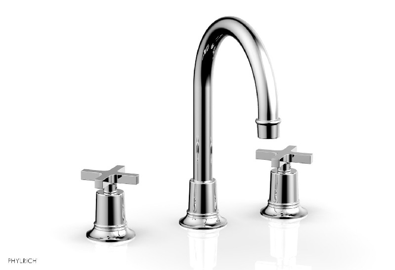 PHYLRICH 501-03 HEX MODERN 10 1/8 INCH THREE HOLES WIDESPREAD DECK BATHROOM FAUCET WITH CROSS HANDLES