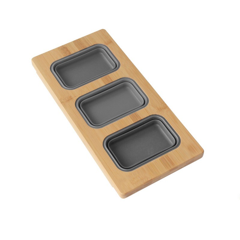 AZUNI A910 8 1/2 INCH KITCHEN SINK BAMBOO SERVING BOARD SET WITH 3 COLLAPSIBLE CONTAINERS
