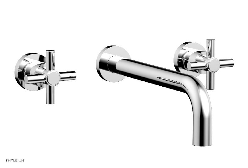 PHYLRICH DWL134-10 BASIC 10 INCH THREE HOLES WIDESPREAD WALL BATHROOM FAUCET WITH TUBULAR CROSS HANDLES