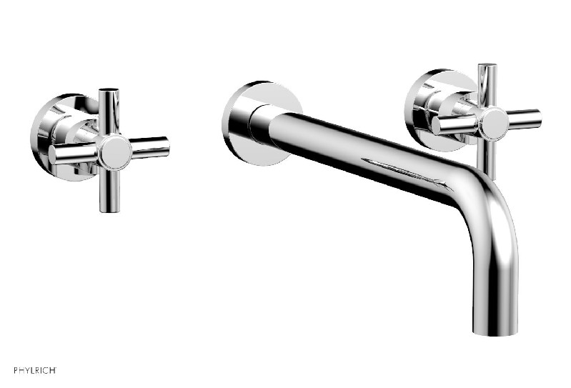PHYLRICH DWL134-12 BASIC 12 INCH THEE HOLES WIDESPREAD WALL BATHROOM FAUCET WITH TUBULAR CROSS HANDLES