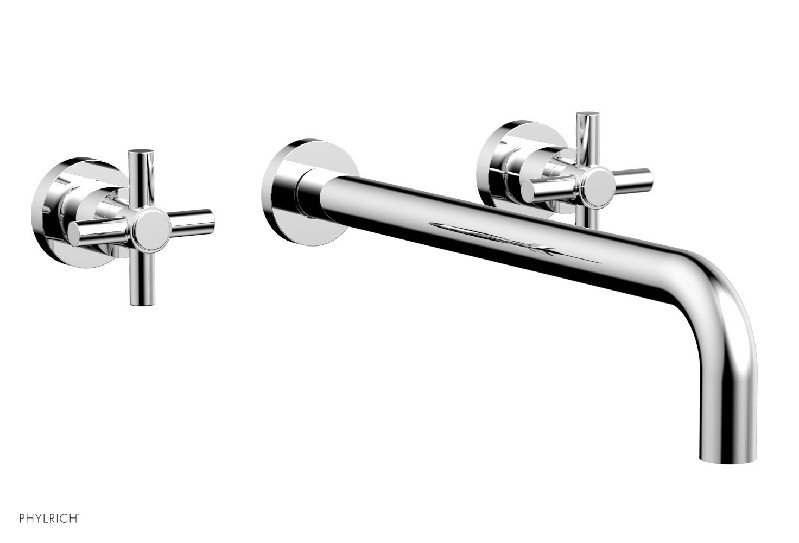 PHYLRICH DWL134-14 BASIC 14 INCH THREE HOLES WIDESPREAD WALL BATHROOM FAUCET WITH TUBULAR CROSS HANDLES
