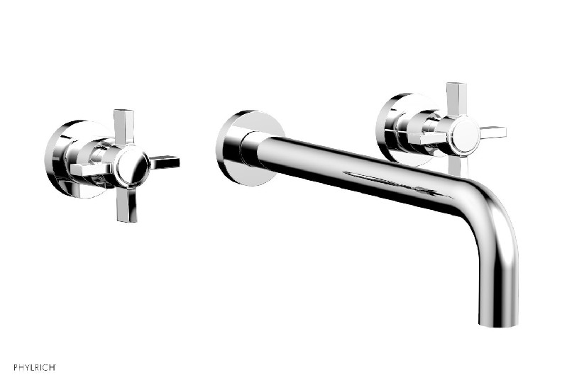 PHYLRICH DWL137-12 BASIC 12 INCH THREE HOLES WIDESPREAD WALL BATHROOM FAUCET WITH BLADE CROSS HANDLES