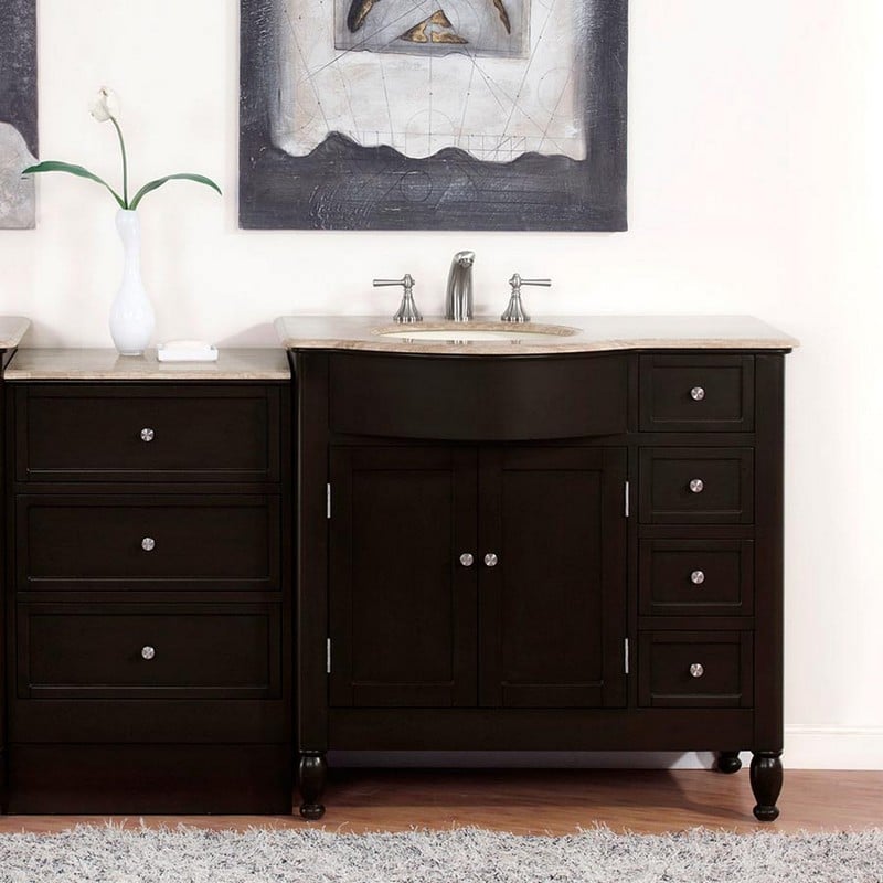 SILKROAD EXCLUSIVE HYP-0902-58-L 58 INCH SINGLE SINK BATHROOM VANITY - DARK WALNUT