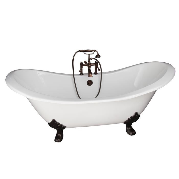 BARCLAY TKCTDSH-ORB4 MARSHALL 72 INCH CAST IRON FREESTANDING SOAKER BATHTUB IN WHITE WITH METAL LEVER HANDLE TUB FILLER AND HAND SHOWER IN OIL RUBBED BRONZE