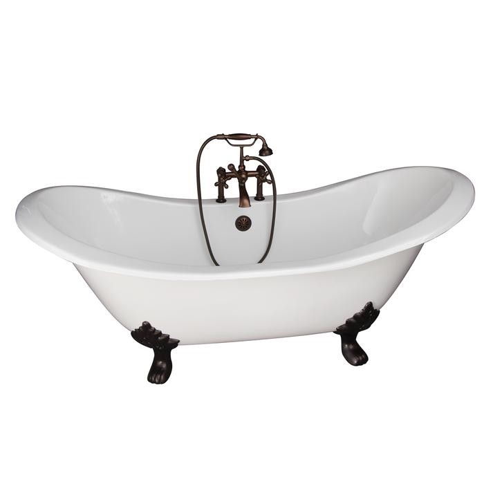 BARCLAY TKCTDSH-ORB5 MARSHALL 72 INCH CAST IRON FREESTANDING SOAKER BATHTUB IN WHITE WITH METAL CROSS HANDLE TUB FILLER AND HAND SHOWER IN OIL RUBBED BRONZE