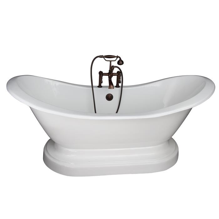BARCLAY TKCTDSHB-ORB4 MARSHALL 72 INCH CAST IRON FREESTANDING SOAKER BATHTUB IN WHITE WITH METAL LEVER HANDLE TUB FILLER AND HAND SHOWER IN OIL RUBBED BRONZE