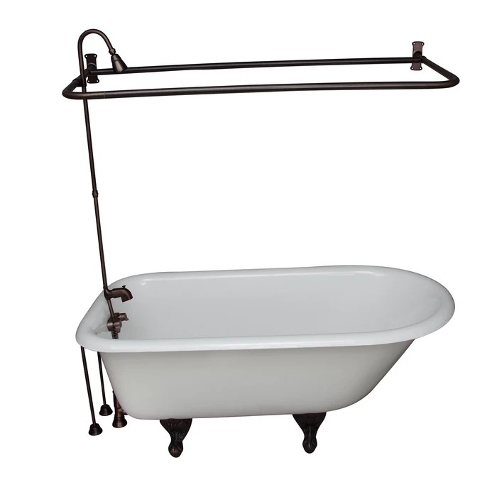 BARCLAY TKCTRH54-ORB4 ANTONIO 55 1/2 INCH CAST IRON FREESTANDING CLAWFOOT SOAKER BATHTUB IN WHITE WITH METAL LEVER HANDLE TUB FILLER AND 1 INCH RECTANGULAR SHOWER UNIT IN OIL RUBBED BRONZE
