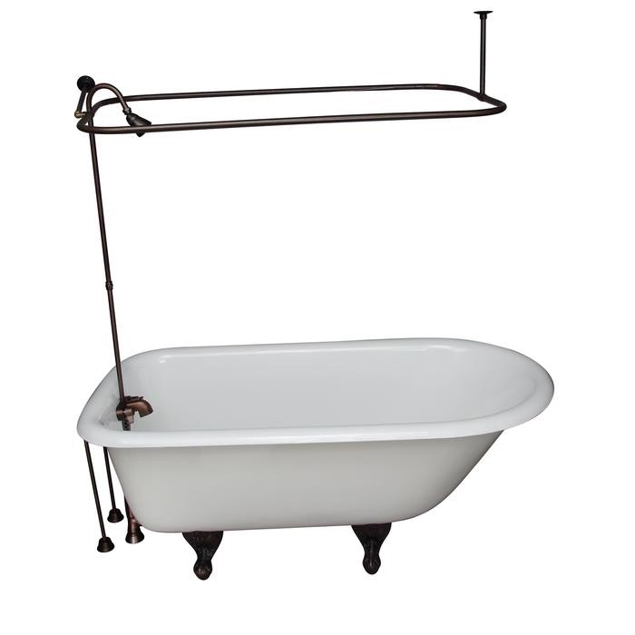 BARCLAY TKCTRH54-ORB5 ANTONIO 55 1/2 INCH CAST IRON FREESTANDING CLAWFOOT SOAKER BATHTUB IN WHITE WITH METAL LEVER HANDLE TUB FILLER AND 3/4 INCH RECTANGULAR SHOWER UNIT IN OIL RUBBED BRONZE