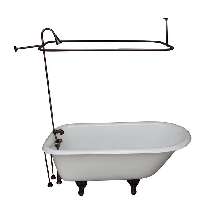 BARCLAY TKCTRH54-ORB6 ANTONIO 55 1/2 INCH CAST IRON FREESTANDING CLAWFOOT SOAKER BATHTUB IN WHITE WITH METAL LEVER HANDLE TUB FILLER AND 3/4 INCH RECTANGULAR SHOWER UNIT IN OIL RUBBED BRONZE