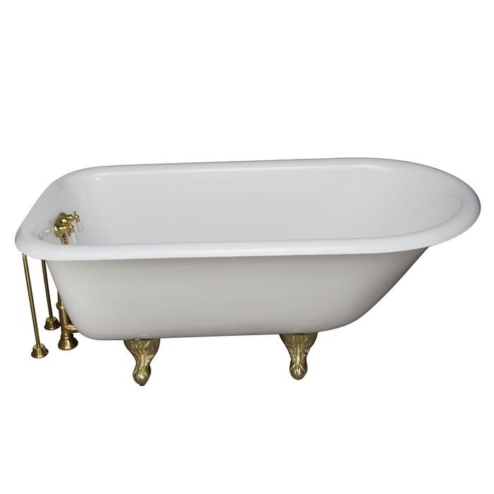 BARCLAY TKCTRH54-PB6 ANTONIO 55 1/2 INCH CAST IRON FREESTANDING CLAWFOOT SOAKER BATHTUB IN WHITE WITH PORCELAIN LEVER HANDLE TUB FILLER IN POLISHED BRASS