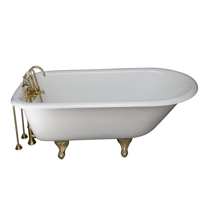 BARCLAY TKCTRH54-PB8 ANTONIO 55 1/2 INCH CAST IRON FREESTANDING CLAWFOOT SOAKER BATHTUB IN WHITE WITH TUB WALL MOUNT FAUCET AND HAND SHOWER IN POLISHED BRASS