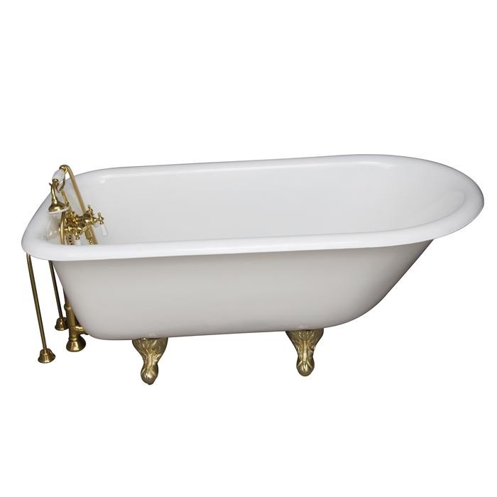 BARCLAY TKCTRH54-PB9 ANTONIO 55 1/2 INCH CAST IRON FREESTANDING CLAWFOOT SOAKER BATHTUB IN WHITE WITH TUB WALL MOUNT FAUCET AND HAND SHOWER IN POLISHED BRASS