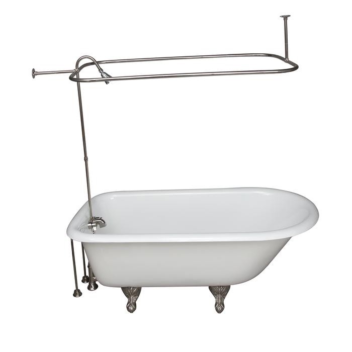 BARCLAY TKCTRH54-PN1 ANTONIO 55 1/2 INCH CAST IRON FREESTANDING CLAWFOOT SOAKER BATHTUB IN WHITE WITH METAL LEVER HANDLE TUB FILLER AND RECTANGULAR SHOWER UNIT IN POLISHED NICKEL
