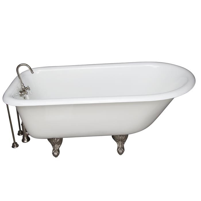 BARCLAY TKCTRH54-PN6 ANTONIO 55 1/2 INCH CAST IRON FREESTANDING CLAWFOOT SOAKER BATHTUB IN WHITE WITH PORCELAIN LEVER HANDLE TUB FILLER IN POLISHED NICKEL