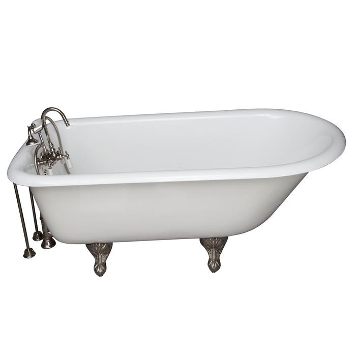 BARCLAY TKCTRH54-PN7 ANTONIO 55 1/2 INCH CAST IRON FREESTANDING CLAWFOOT SOAKER BATHTUB IN WHITE WITH TUB WALL MOUNT FAUCET AND HAND SHOWER IN POLISHED NICKEL