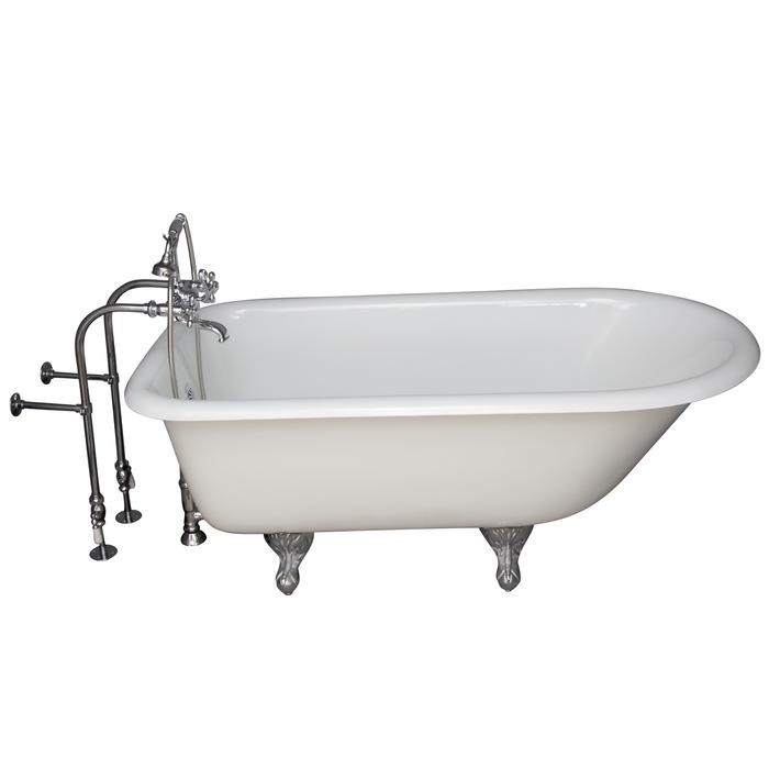 BARCLAY TKCTRN54-CP9 ANTONIO 55 1/2 INCH CAST IRON FREESTANDING CLAWFOOT SOAKER BATHTUB IN WHITE WITH METAL CROSS HANDLE TUB FILLER AND HAND SHOWER IN POLISHED CHROME