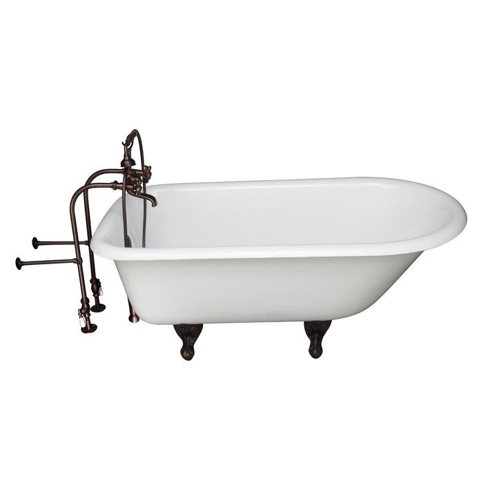 BARCLAY TKCTRN54-ORB9 ANTONIO 55 1/2 INCH CAST IRON FREESTANDING CLAWFOOT SOAKER BATHTUB IN WHITE WITH METAL CROSS HANDLE TUB FILLER AND HAND SHOWER IN OIL RUBBED BRONZE