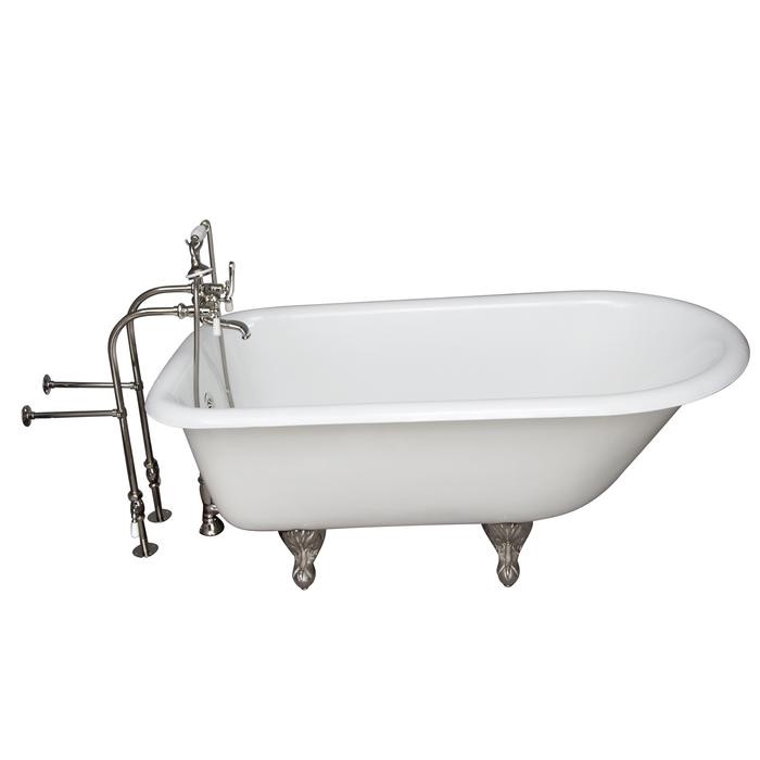 BARCLAY TKCTRN54-PN1 ANTONIO 55 1/2 INCH CAST IRON FREESTANDING CLAWFOOT SOAKER BATHTUB IN WHITE WITH PORCELAIN LEVER HANDLE TUB FILLER AND HAND SHOWER IN POLISHED NICKEL