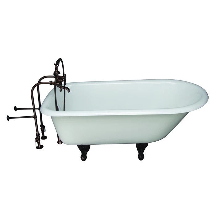 BARCLAY TKCTRN60-ORB8 BARTLETT 60 3/4 INCH CAST IRON FREESTANDING CLAWFOOT SOAKER BATHTUB IN WHITE WITH METAL LEVER HANDLE TUB FILLER AND HAND SHOWER IN OIL RUBBED BRONZE