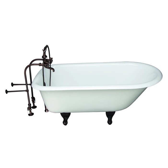 BARCLAY TKCTRN60-ORB9 BARTLETT 60 3/4 INCH CAST IRON FREESTANDING CLAWFOOT SOAKER BATHTUB IN WHITE WITH METAL CROSS HANDLE TUB FILLER AND HAND SHOWER IN OIL RUBBED BRONZE
