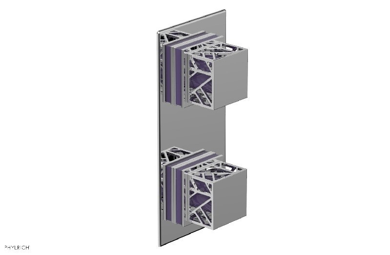 PHYLRICH 4-589-046 JOLIE 4 INCH WALL MOUNT TWO SQUARE KNOB HANDLES THERMOSTATIC VALVE WITH VOLUME CONTROL OR DIVERTER AND PURPLE ACCENTS