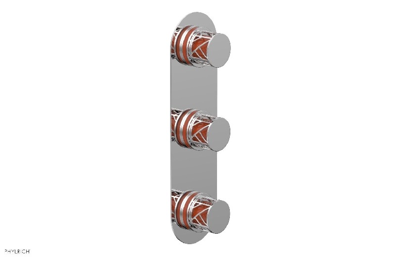 PHYLRICH 4-590-042 JOLIE 4 INCH WALL MOUNT THREE KNOB HANDLES THERMOSTATIC VALVE WITH VOLUME CONTROL WITH ORANGE ACCENTS
