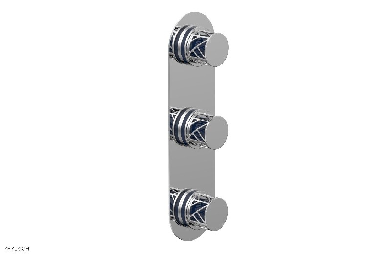 PHYLRICH 4-590-044 JOLIE 4 INCH WALL MOUNT THREE KNOB HANDLES THERMOSTATIC VALVE WITH VOLUME CONTROL WITH NAVY BLUE ACCENTS