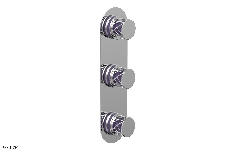 PHYLRICH 4-590-046 JOLIE 4 INCH WALL MOUNT THREE KNOB HANDLES THERMOSTATIC VALVE WITH VOLUME CONTROL WITH PURPLE ACCENTS