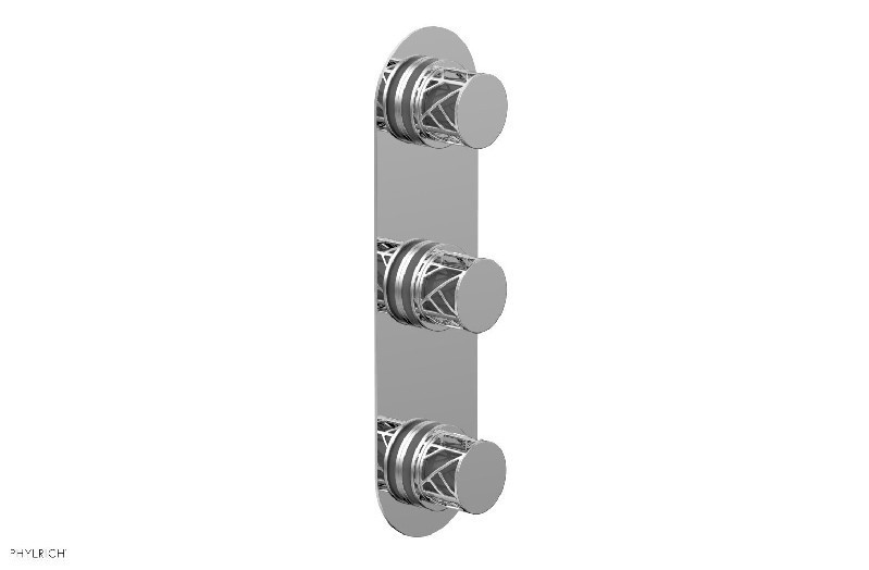 PHYLRICH 4-590-048 JOLIE 4 INCH WALL MOUNT THREE KNOB HANDLES THERMOSTATIC VALVE WITH VOLUME CONTROL WITH GREY ACCENTS