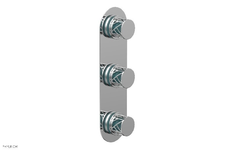 PHYLRICH 4-590-049 JOLIE 4 INCH WALL MOUNT THREE KNOB HANDLES THERMOSTATIC VALVE WITH VOLUME CONTROL WITH TURQUOISE ACCENTS
