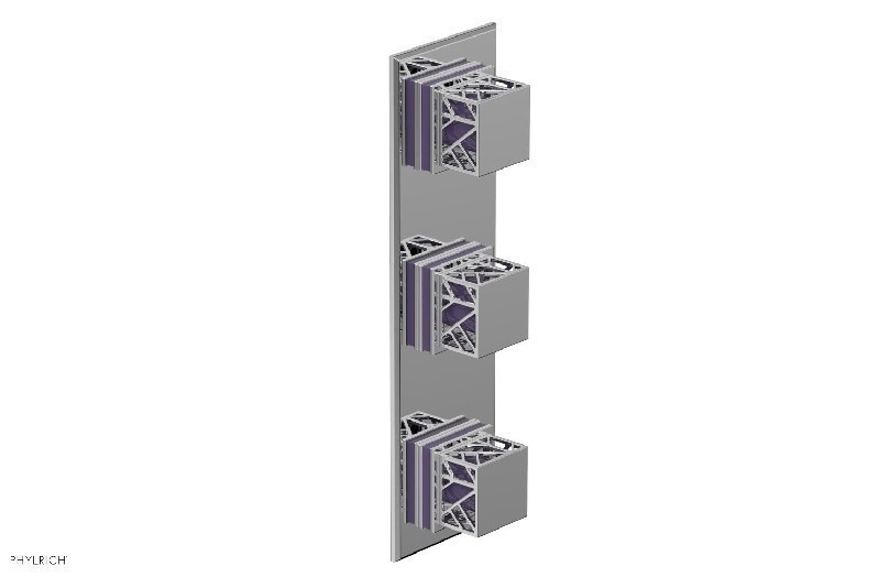 PHYLRICH 4-591-046 JOLIE 4 INCH WALL MOUNT THREE SQUARE KNOB HANDLES THERMOSTATIC VALVE WITH VOLUME CONTROL WITH PURPLE ACCENTS