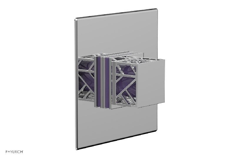 PHYLRICH 4-593-046 JOLIE 6 INCH WALL MOUNT SINGLE SQUARE KNOB HANDLE THERMOSTATIC SHOWER TRIM WITH PURPLE ACCENTS