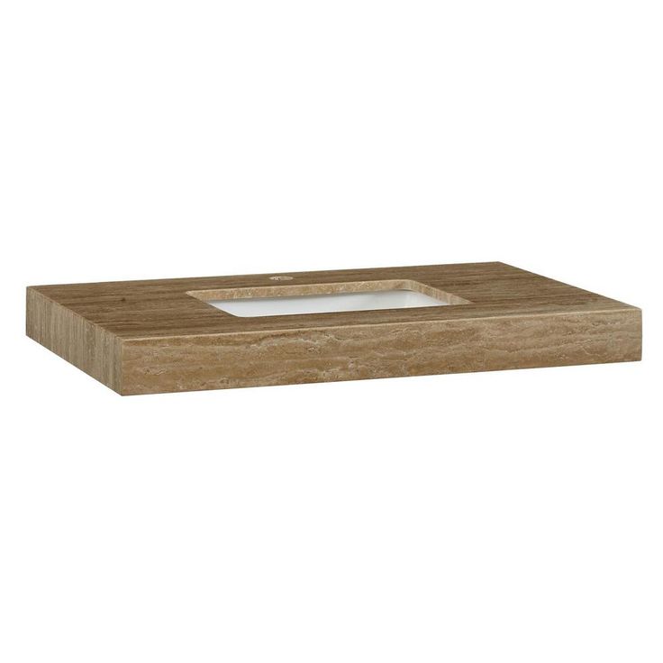 SILKROAD EXCLUSIVE T0236TSC 36 INCH TRAVERTINE TOP WITH 1-HOLE UNDERMOUNT WHITE RECTANGULAR CERAMIC SINGLE SINK