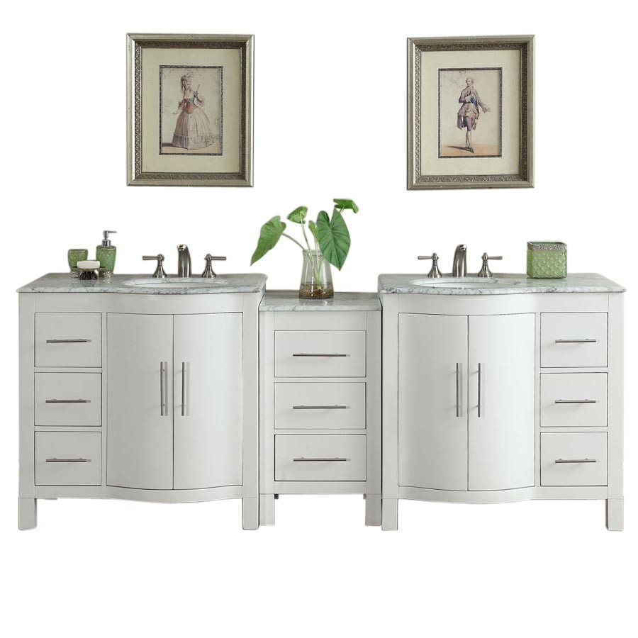 SILKROAD EXCLUSIVE V0290WW89D 89 INCH CARRARA WHITE MARBLE TOP DOUBLE SINK BATHROOM VANITY - WHITE