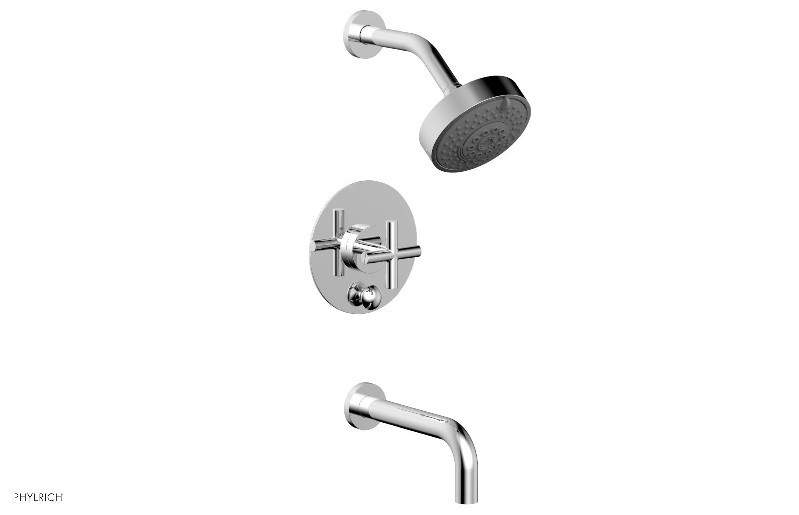 PHYLRICH 120-26 TRANSITION 4 7/8 INCH WALL MOUNT PRESSURE BALANCE TUB AND SHOWER SET WITH CROSS HANDLE