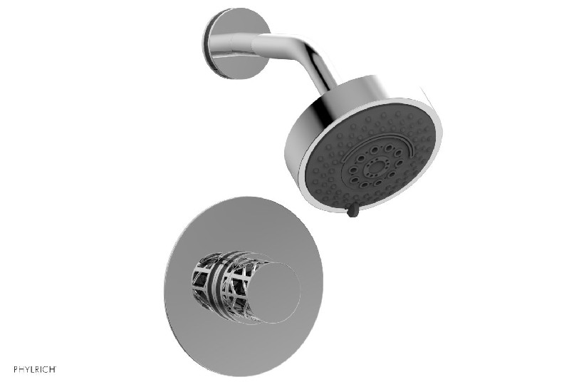 PHYLRICH 222-21-041 JOLIE 4 7/8 INCH WALL MOUNT KNOB HANDLE PRESSURE BALANCE SHOWER SET WITH BLACK ACCENTS