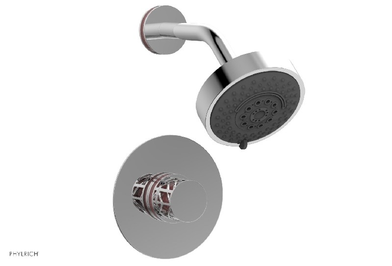 PHYLRICH 222-21-045 JOLIE 4 7/8 INCH WALL MOUNT KNOB HANDLE PRESSURE BALANCE SHOWER SET WITH PINK ACCENTS
