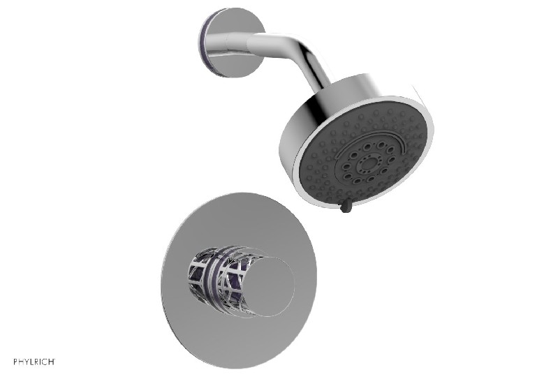 PHYLRICH 222-21-046 JOLIE 4 7/8 INCH WALL MOUNT KNOB HANDLE PRESSURE BALANCE SHOWER SET WITH PURPLE ACCENTS