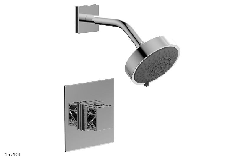 PHYLRICH 222-22-041 JOLIE 4 7/8 INCH WALL MOUNT SQUARE HANDLE PRESSURE BALANCE SHOWER SET WITH BLACK ACCENTS