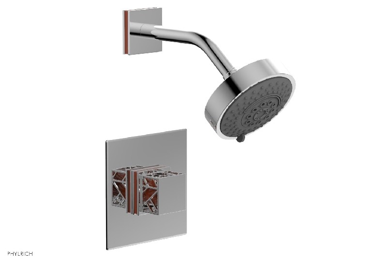 PHYLRICH 222-22-042 JOLIE 4 7/8 INCH WALL MOUNT SQUARE HANDLE PRESSURE BALANCE SHOWER SET WITH ORANGE ACCENTS