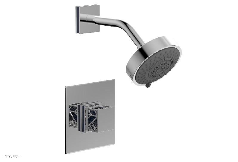 PHYLRICH 222-22-044 JOLIE 4 7/8 INCH WALL MOUNT SQUARE HANDLE PRESSURE BALANCE SHOWER SET WITH NAVY BLUE ACCENTS